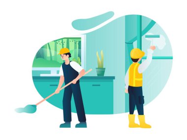 Teslimat servisi. Bir kurye müşteriye bir paket teslim ediyor. Teslimat hizmetinin vektör illüstrasyon konsepti. Bir kurye müşteriye bir paket teslim ediyor. Taşıma Servisi Vektör illüstrasyon kavramı.