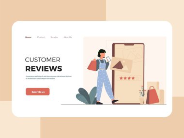 Bir kadın müşterinin çevrimiçi dükkan sahibi olması ve bir iniş sayfası şablonu ile geri bildirim değerlendirmesi sunması
