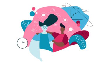 İki karakterli iş teması üzerine renkli vektör illüstrasyonu