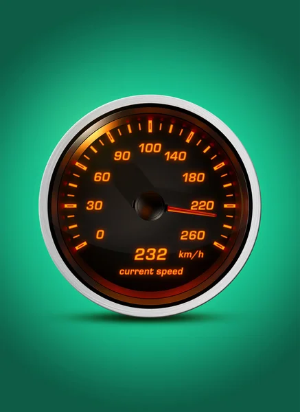 Isolated Speedometer Shows Current Speed Of 232 Kilometers An Hour On A green Background — Stock Photo, Image