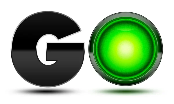 Bright green traffic light used to make the word go! Concept for starting, going, moving forward and beginning your journey! — Stock Photo, Image