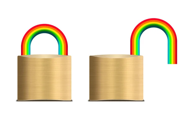 说明锁定 垫锁与彩虹 树立积极的人生观和光明的未来 男女同性恋 双性恋 变性者和变性者运动也可以用来代表自由 接受和包容 图库照片