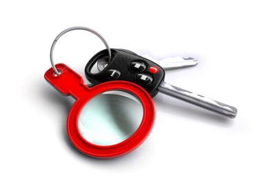 Car keys with a magnifying glass as a keyring clipart