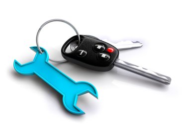 Car keys with spanner icon as keyring clipart