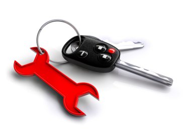 Car keys with spanner icon as keyring clipart