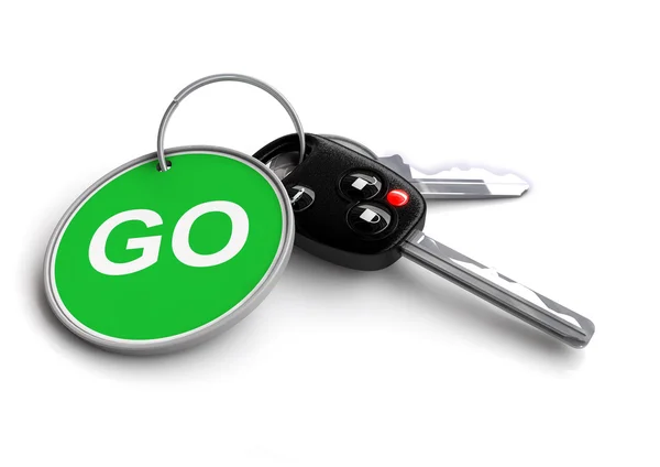 Car keys with traffic signs as keyrings — Stock Photo, Image