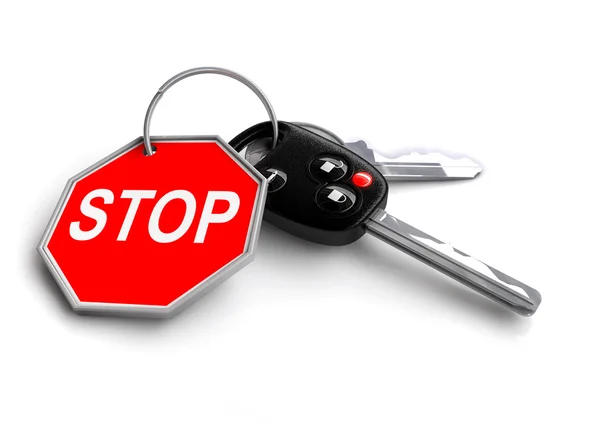 Car keys with traffic signs as keyrings — Stock Photo, Image