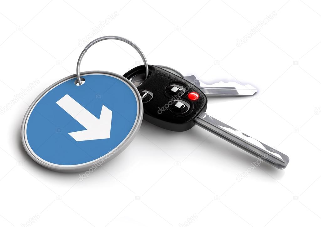 Car keys with traffic signs as keyrings