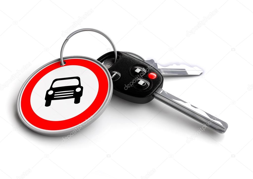Car keys with traffic signs as keyrings