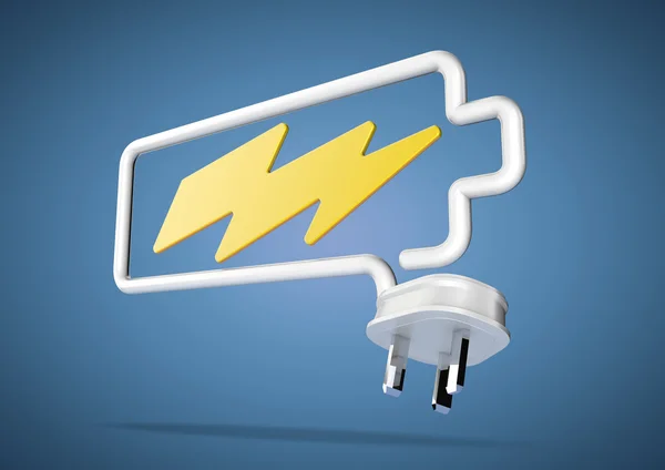 Electricity cable and plug makes battery logo with lightening bo — Stock Photo, Image