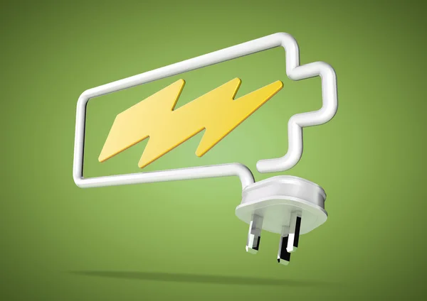 Electricity cable and plug makes battery logo with lightening bo — Stock Photo, Image