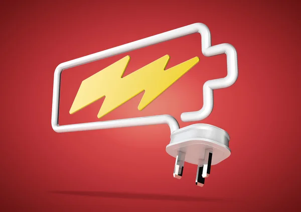 Electricity cable and plug makes battery logo with lightening bo — Stock Photo, Image