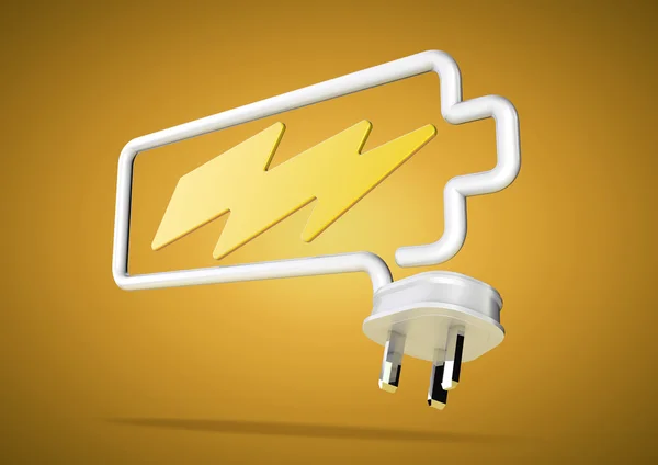 Electricity cable and plug makes battery logo with lightening bo — Stock Photo, Image