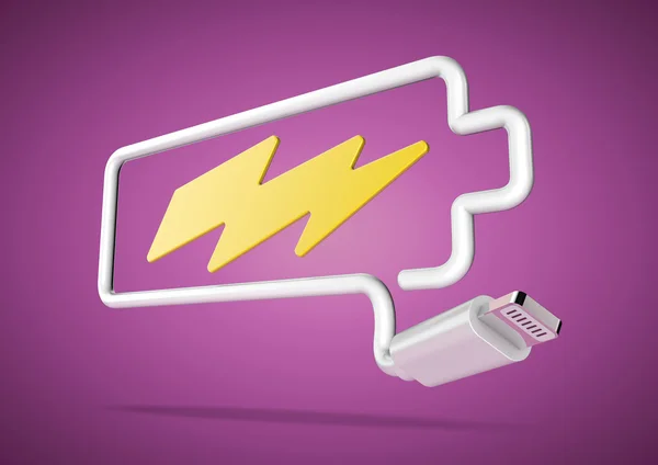 Computer cable and plug makes battery logo with lightening bolt — Stock Photo, Image