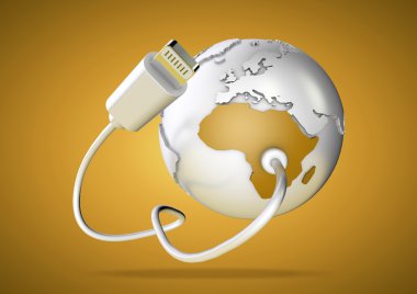 USB bilgisayar kablosu Afrika kıtasına bağlanır. Afrika ve dünya için internet ve bağlantı sağlamak için kavramı.