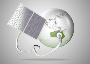 Solar panel supplies power from the sun to Australia. Concept for green power sources and energy supply to the world. clipart