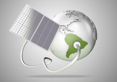 Solar panel supplies power from the sun to South America. Concept for green power sources and energy supply to the world. clipart