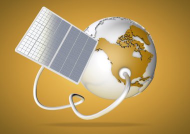 Solar panel supplies power from the sun to the USA and North America. Concept for green power sources and energy supply to the world. clipart