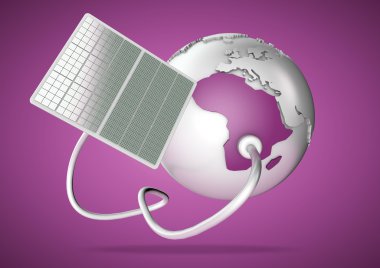 Solar panel supplies power from the sun to Africa. Concept for green power sources and energy supply to the world. clipart