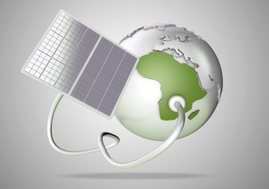 Solar panel supplies power from the sun to Africa. Concept for green power sources and energy supply to the world. clipart