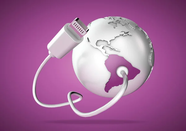 USB Cable connects to South America and supplies it with a connection to the internet, world wide web and social media. — Stock Photo, Image