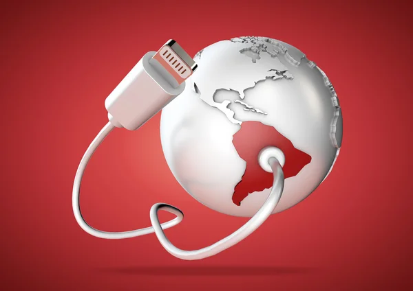 USB Cable si connette al Sud America e gli fornisce una connessione a Internet, world wide web e social media . — Foto Stock