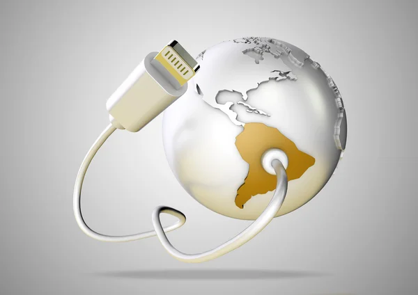 USB Cable connects to South America and supplies it with a connection to the internet, world wide web and social media. — Stock Photo, Image