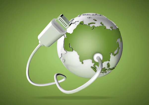 USB Cable connects to Asia, including India, Russia and China and supplies it with a connection to the internet, world wide web and social media. — Stock Photo, Image