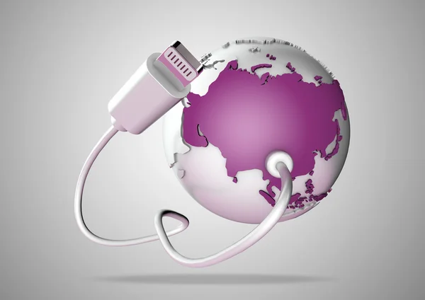 USB Cable connects to Asia, including India, Russia and China and supplies it with a connection to the internet, world wide web and social media. — Stock Photo, Image