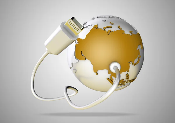 USB Cable connects to Asia, including India, Russia and China and supplies it with a connection to the internet, world wide web and social media. — Stock Photo, Image