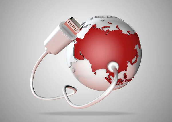 Câble USB se connecte à l'Asie, y compris l'Inde, la Russie et la Chine et lui fournit une connexion à Internet, le web mondial et les médias sociaux . — Photo