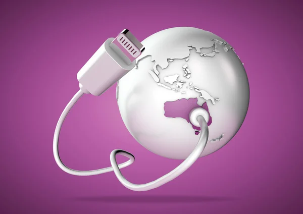 Cable USB se conecta a Australia y le proporciona una conexión a Internet, la web mundial y las redes sociales . — Foto de Stock
