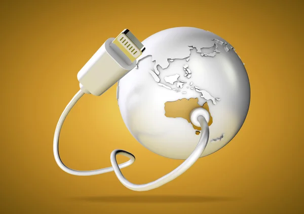 USB Cable verbindt naar Australië en levert het een verbinding met het internet, world wide web en sociale media. — Stockfoto