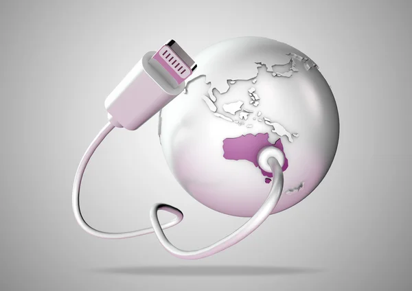 USB Cable connects to Australia and supplies it with a connection to the internet, world wide web and social media. — Stock Photo, Image