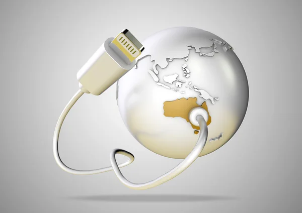 USB Cable connects to Australia and supplies it with a connection to the internet, world wide web and social media. — Stock Photo, Image