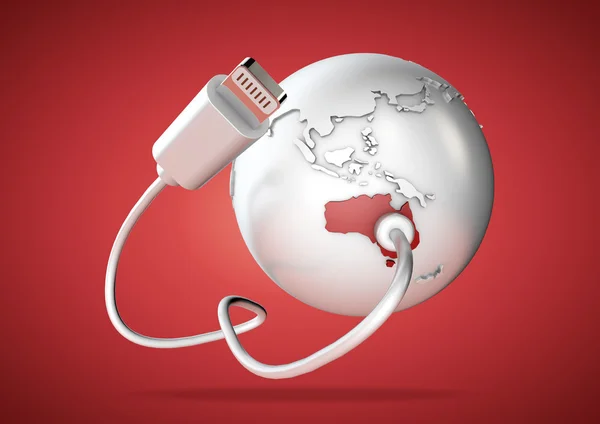 Cable USB se conecta a Australia y le proporciona una conexión a Internet, la web mundial y las redes sociales . —  Fotos de Stock