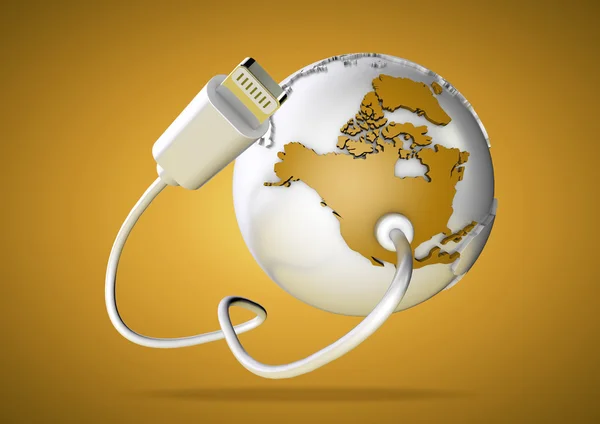 Le câble USB se connecte aux États-Unis et à l'Amérique du Nord et lui fournit une connexion à Internet, au Web mondial et aux médias sociaux . — Photo