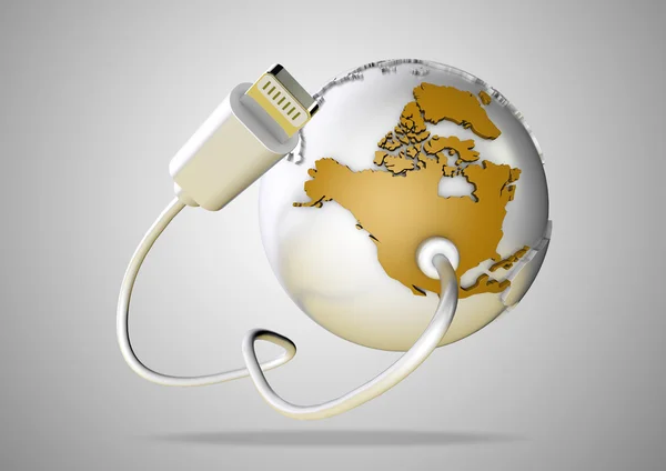 Cable USB se conecta a EE.UU. y América del Norte y le suministra una conexión a Internet, la web mundial y las redes sociales . —  Fotos de Stock