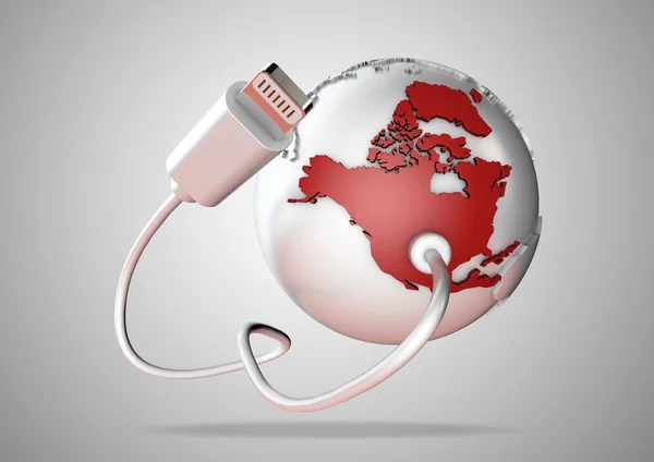 USB kablosu ABD ve Kuzey Amerika bağlanır ve o bir bağlantı için Internet, world wide web ve sosyal medya ile malzemeleri. — Stok fotoğraf