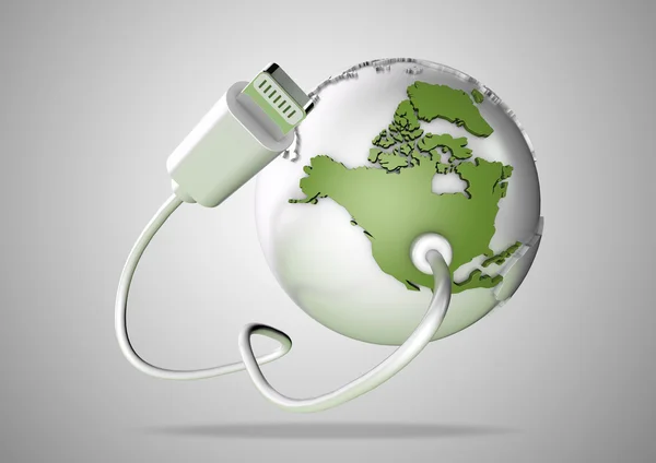 USB Cable connects to USA and North America and supplies it with a connection to the internet, world wide web and social media. — Stock Photo, Image