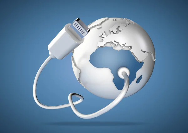 USB computer cable connects to the continent of Africa. Concept for providing internet and connectivity to Africa and the world. — Stock Photo, Image