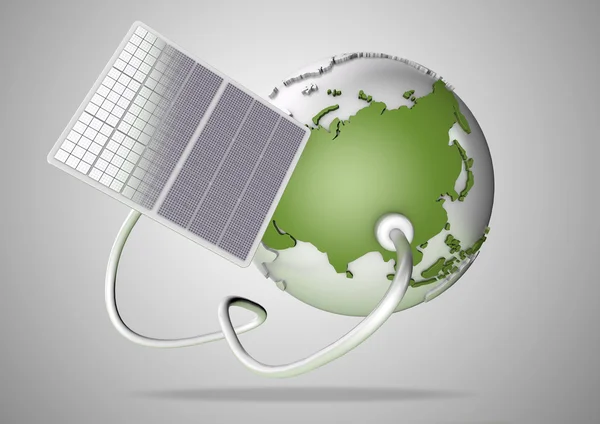 Solar panel supplies power from the sun to Asia. Concept for green power sources and energy supply to the world. — Stock Photo, Image