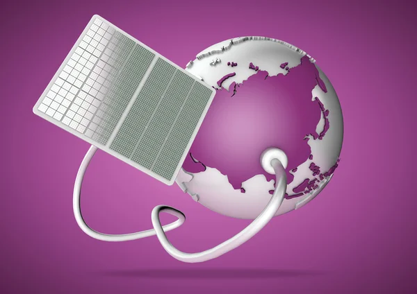 Solpanel levererar ström från solen till Asien. Koncept för gröna kraftkällor och energiförsörjning i världen. — Stockfoto