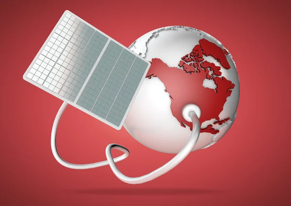 Solpanel levererar ström från solen till Usa och Nordamerika. Koncept för gröna kraftkällor och energiförsörjning i världen. — Stockfoto