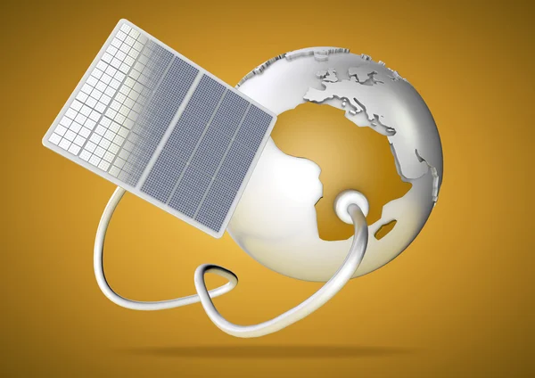 Solpanel levererar ström från solen till Afrika. Koncept för gröna kraftkällor och energiförsörjning i världen. — Stockfoto