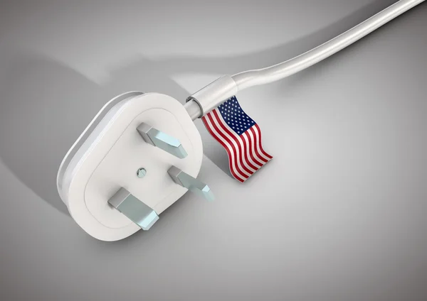 Elektrische voedingskabel en stekker met Usa vlag land verbonden. — Stockfoto