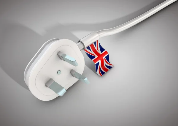 Electrical power cable and plug with United Kingdom country flag — Stock Photo, Image