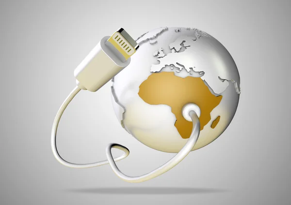 USB computer cable connects to the continent of Africa. Concept for providing internet and connectivity to Africa and the world. Royalty Free Stock Photos