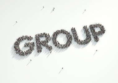 Aerial shot of a crowd of people forming the word 'Group'. Conce clipart