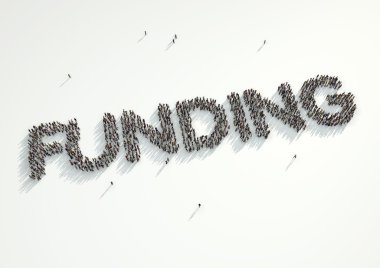 Aerial shot of a crowd of people forming the word Funding Concep